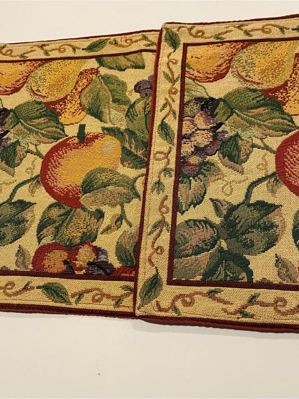 Vintage Woven Fruit Tapestry Placemats Set of 2 Cottagecore Farmhouse Decor